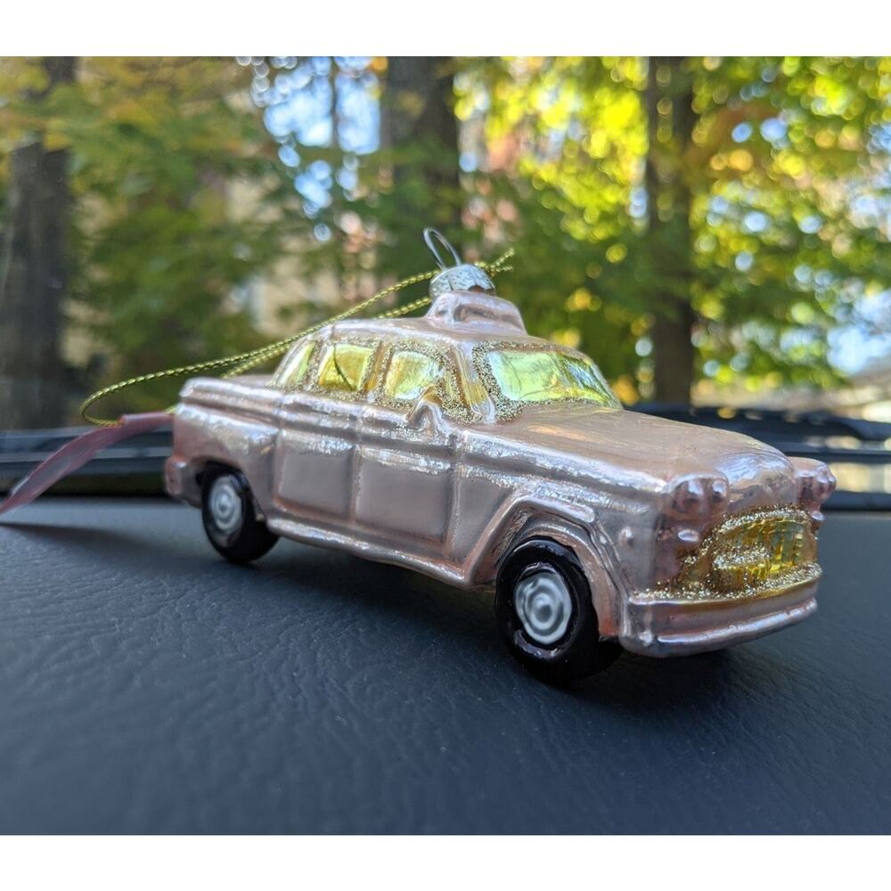 Place and time Joann Celebration Ornament Just Married Retro Car Wedding Blush